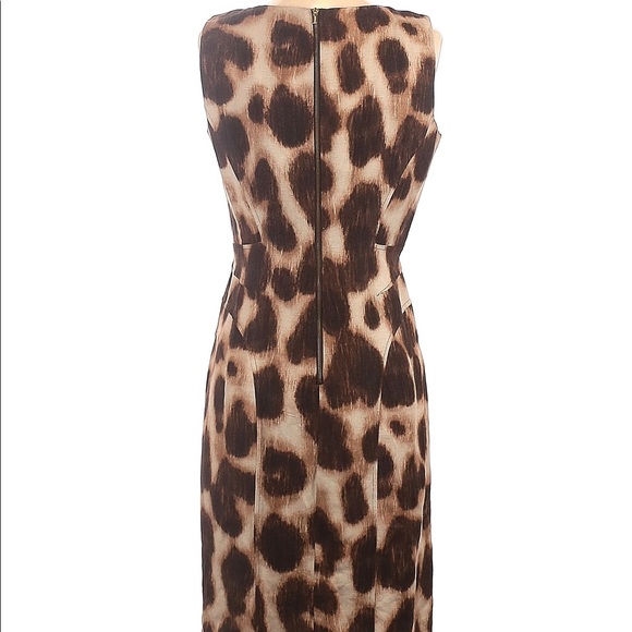 Calvin Klein Animal Print Sleeveless Sheath Dress Brown Tan Size 8 - Picture 9 of 10